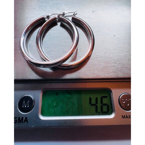 Vintage 925 Sterling Silver Hoop Earrings 31mm Thailand Estate Jewelry Classic - Picture 9 of 10